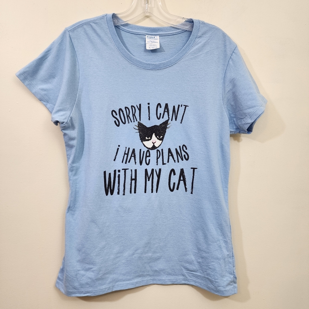 Port & Company Sorry I can't I have plans with my cat graphic tshirt wom…